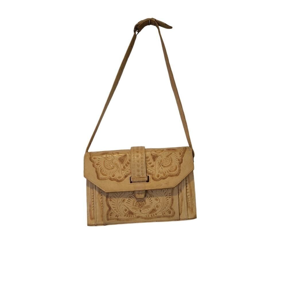 Vintage Hand Tooled Genuine Leather El Venado Purse 70s Mex Floral Mayan Craft - Picture 2 of 16